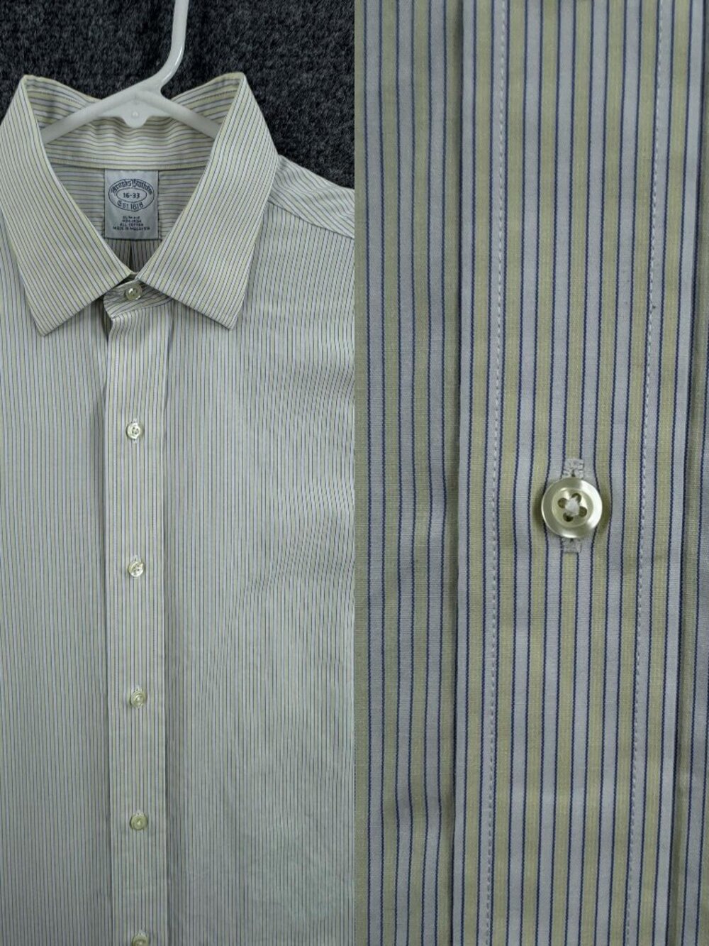 Brooks Brothers Non-Iron Yellow Blue Slim Striped All Cotton 16 33 Mens Business